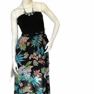 New York and Company Black Floral Strapless Dress